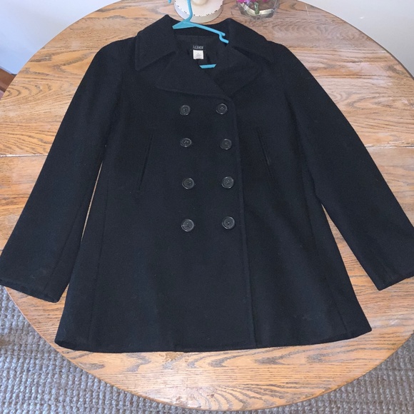 J CREW black wool pea coat/fully lined/double vented back/M - Picture 1 of 11